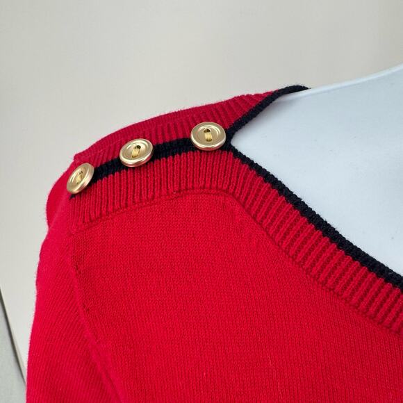 Talbots Petites Red Sweater Womens MP Embroidery Stars Button Shoulder Detail - Picture 7 of 9